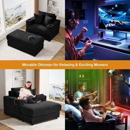 Canapé simple rembourré Ouyessir avec pouf pour salon