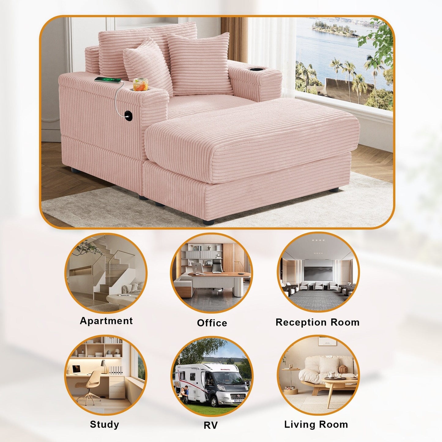 Canapé simple rembourré Ouyessir avec pouf pour salon