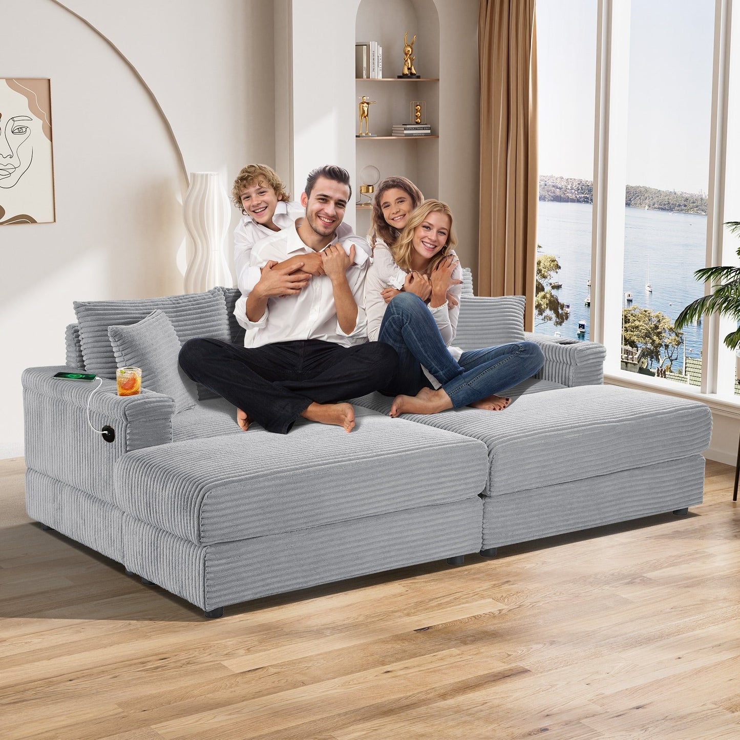 Canapé simple rembourré Ouyessir avec pouf pour salon