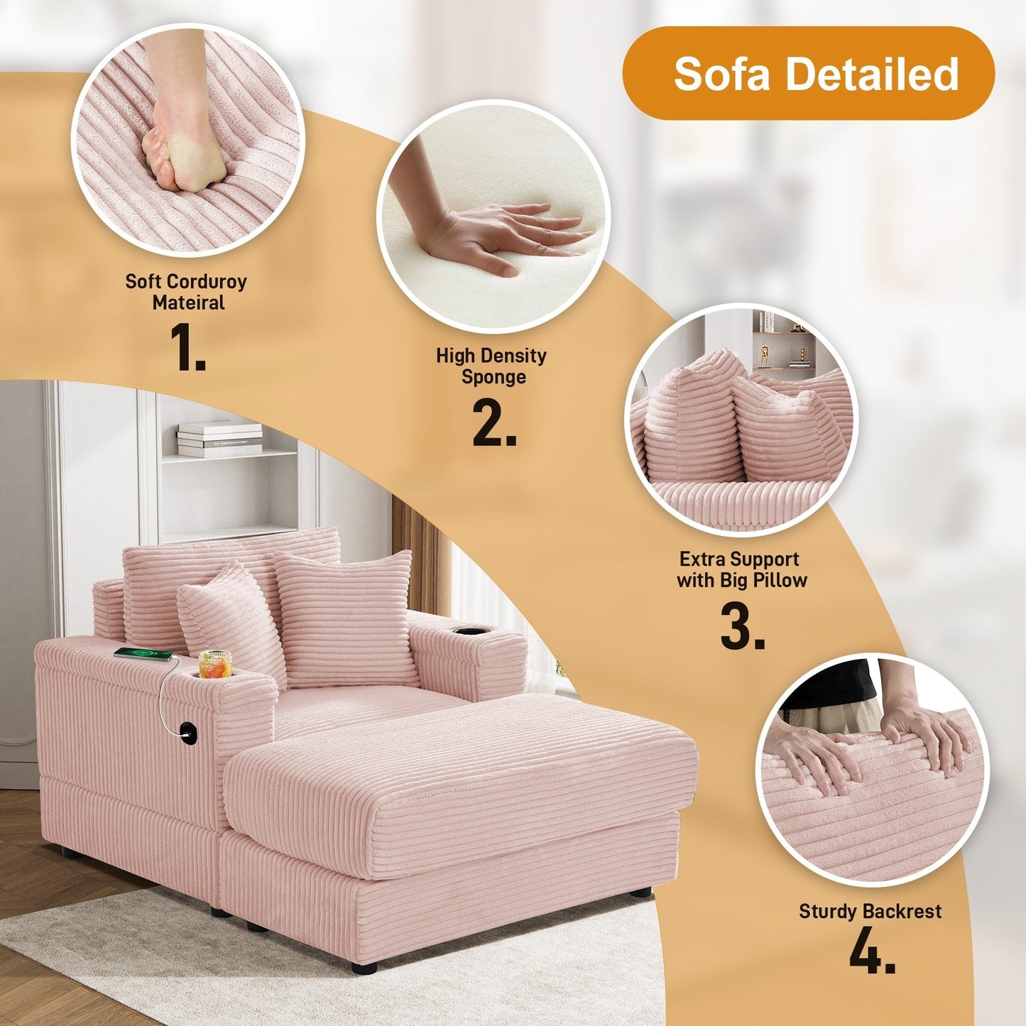 Canapé simple rembourré Ouyessir avec pouf pour salon