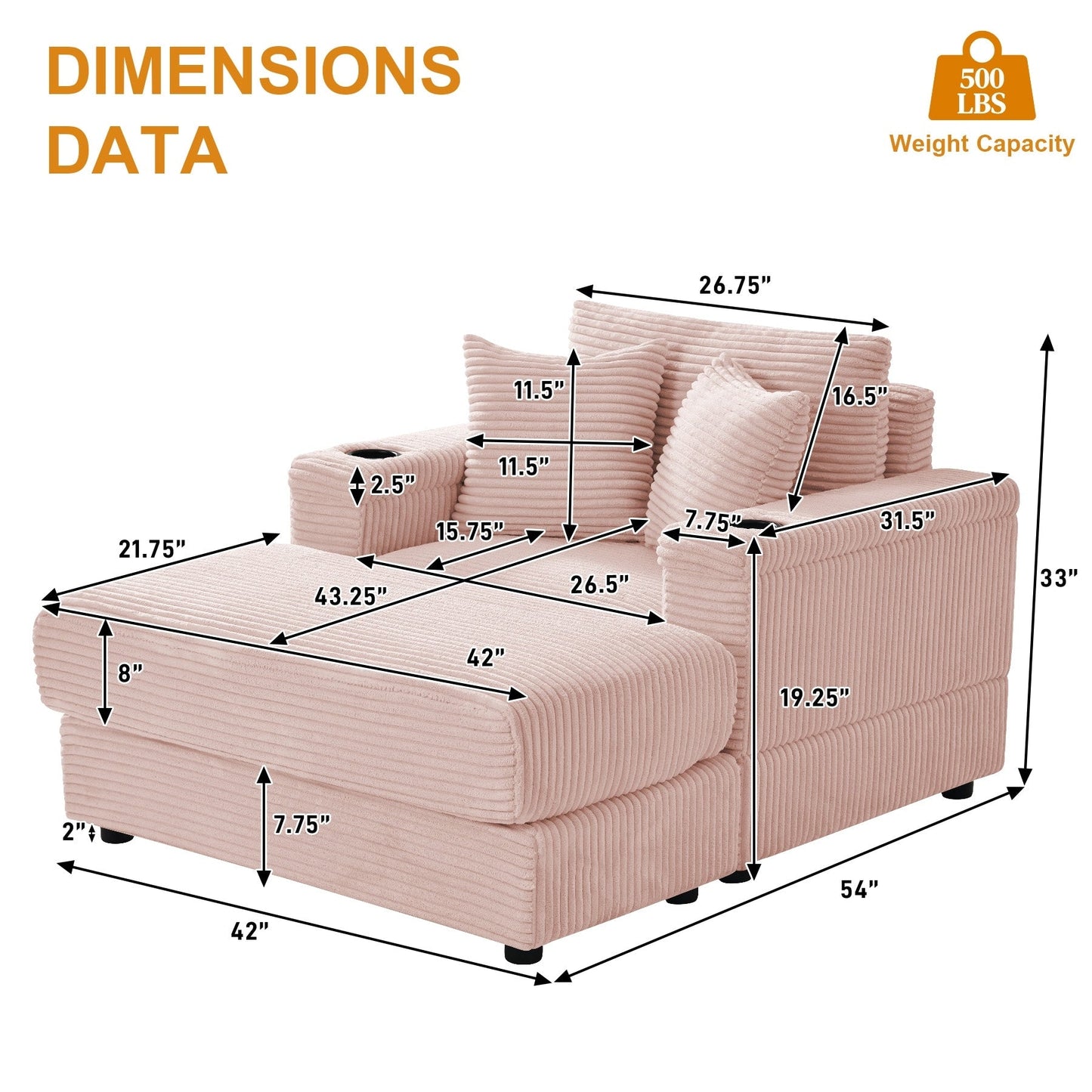 Canapé simple rembourré Ouyessir avec pouf pour salon