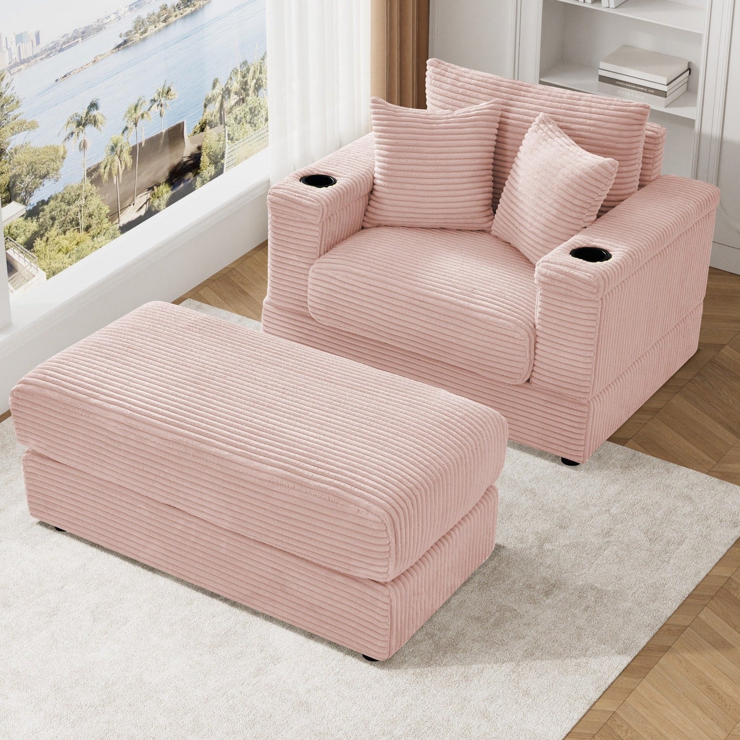 Canapé simple rembourré Ouyessir avec pouf pour salon