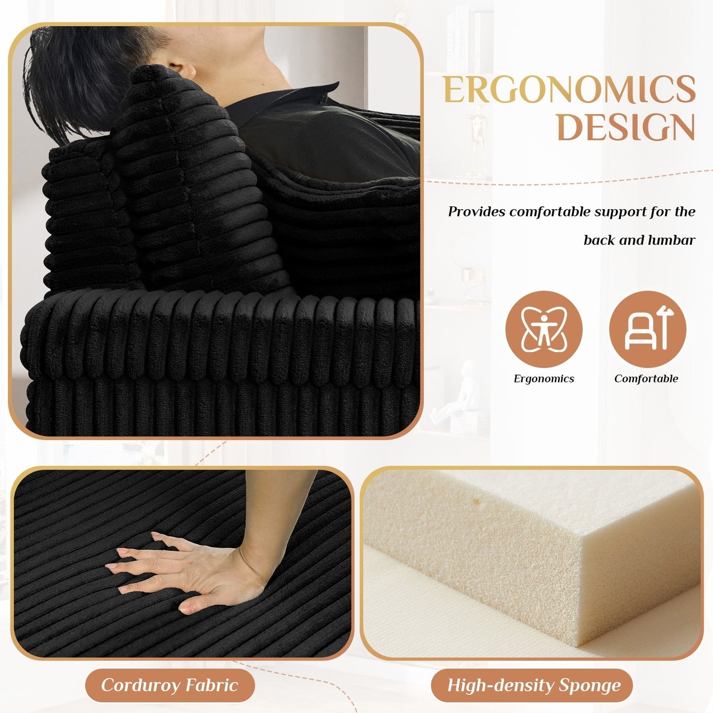 Canapé simple rembourré Ouyessir avec pouf pour salon