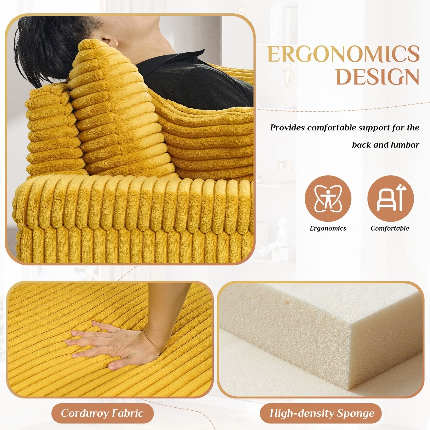 Canapé simple rembourré Ouyessir avec pouf pour salon