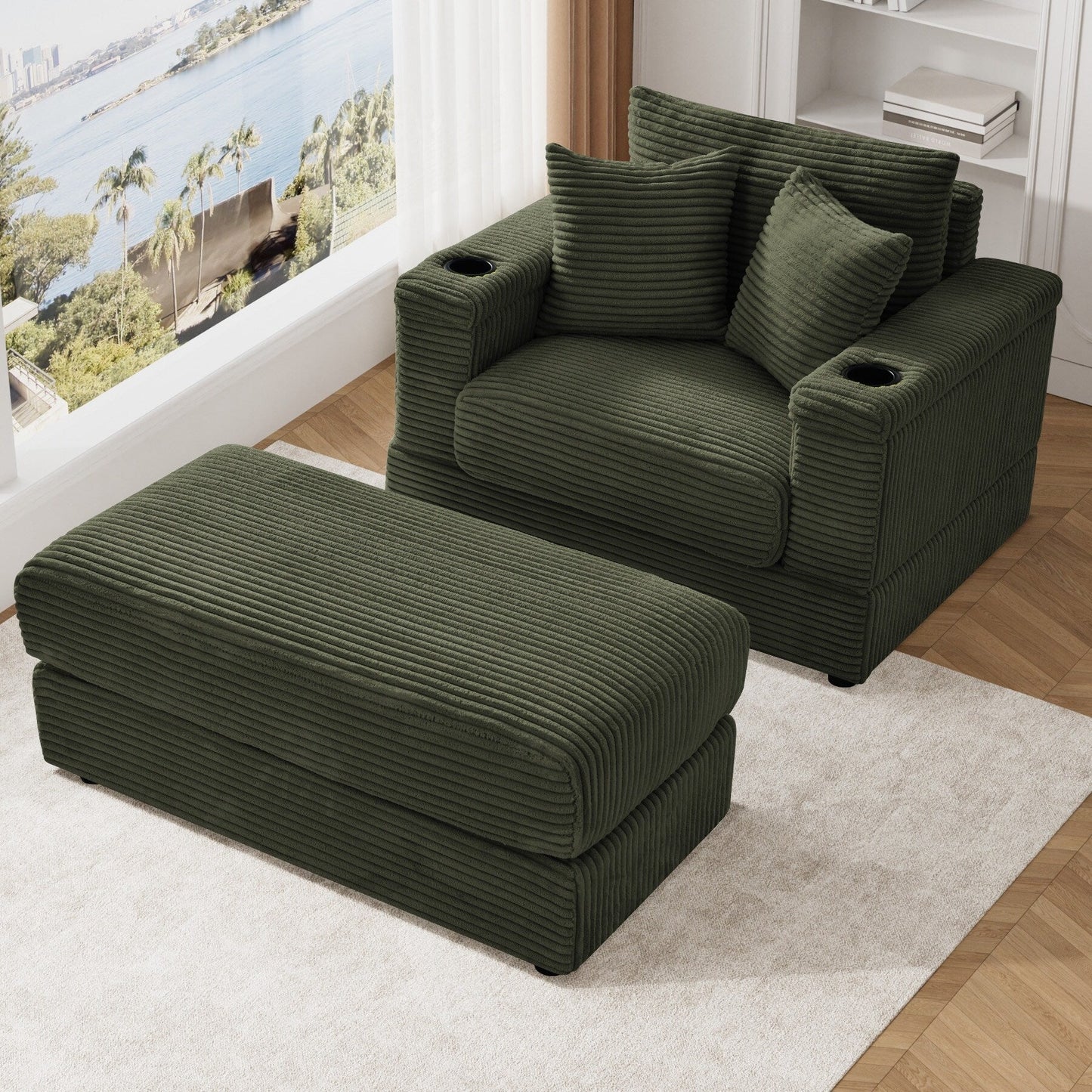 Canapé simple rembourré Ouyessir avec pouf pour salon