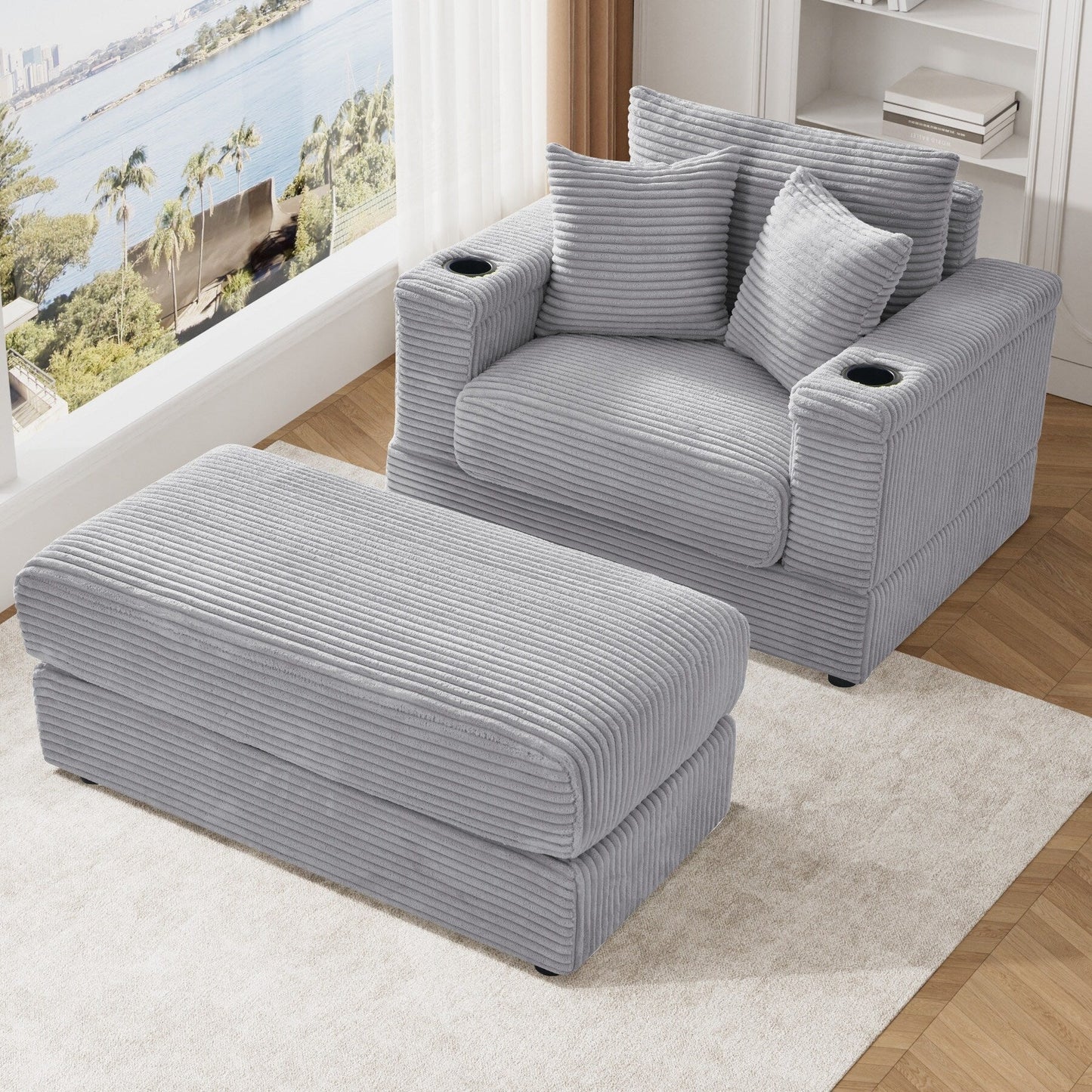 Canapé simple rembourré Ouyessir avec pouf pour salon