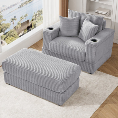 Canapé simple rembourré Ouyessir avec pouf pour salon