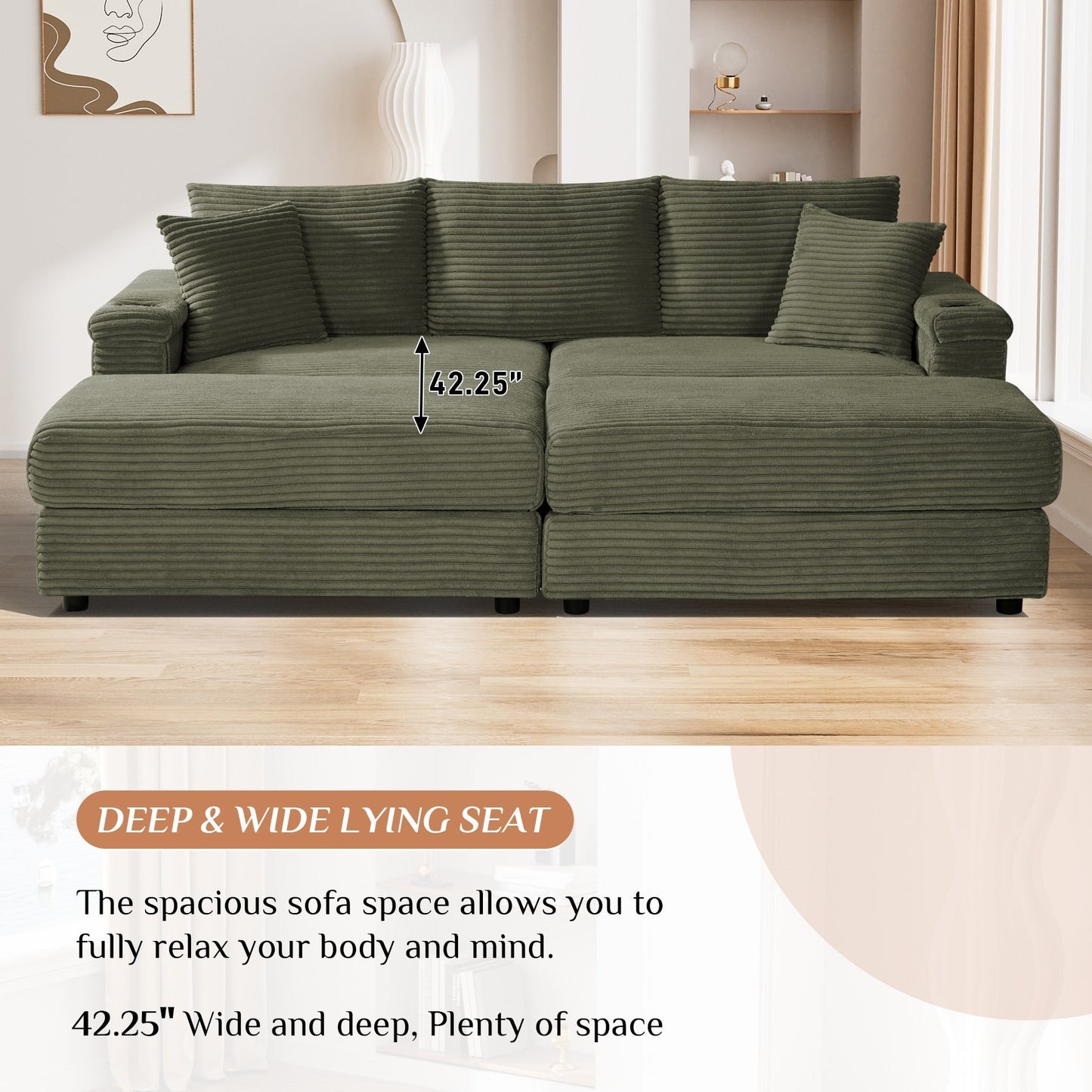 Canapé simple rembourré Ouyessir avec pouf pour salon