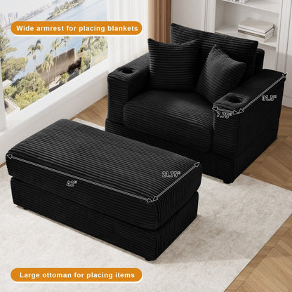 Canapé simple rembourré Ouyessir avec pouf pour salon