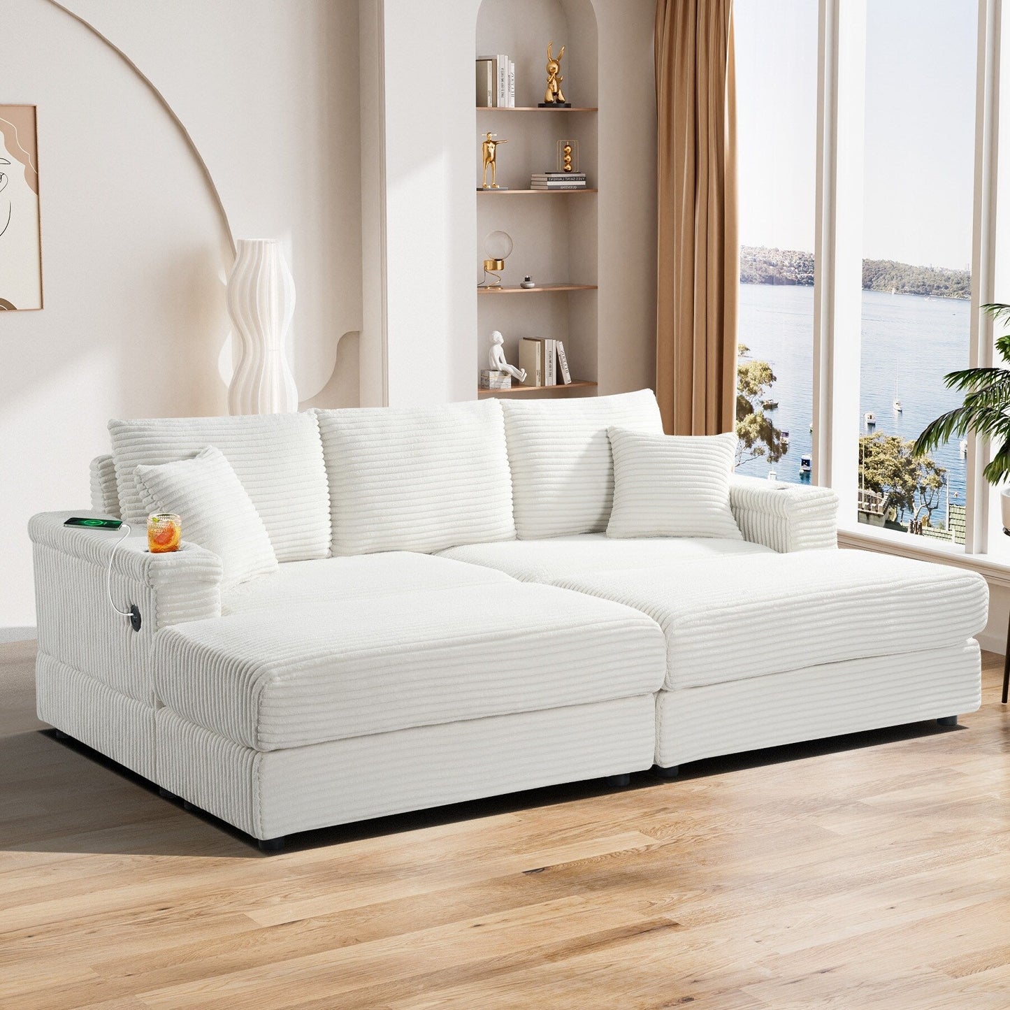 Canapé simple rembourré Ouyessir avec pouf pour salon