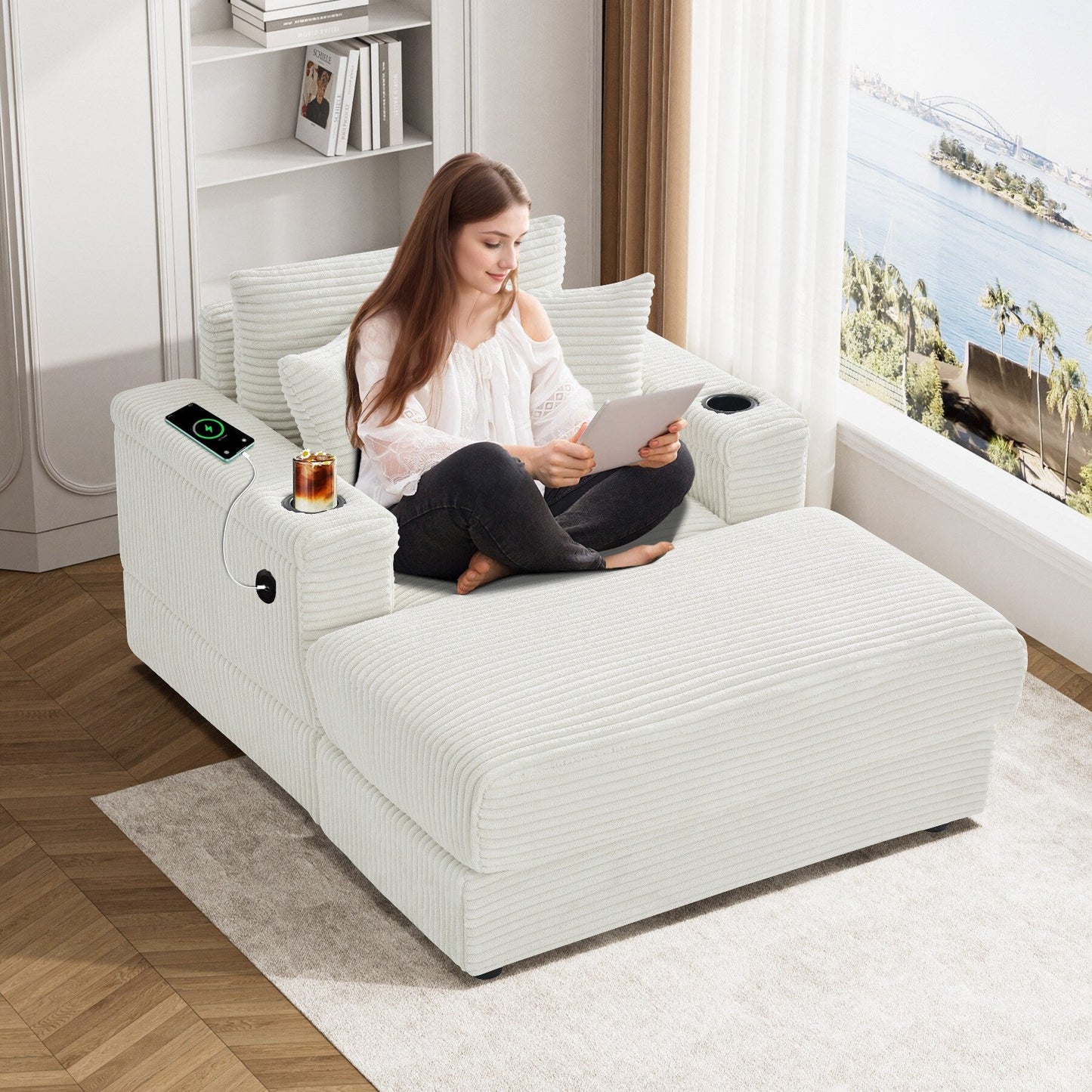 Canapé simple rembourré Ouyessir avec pouf pour salon