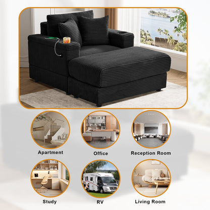 Canapé simple rembourré Ouyessir avec pouf pour salon