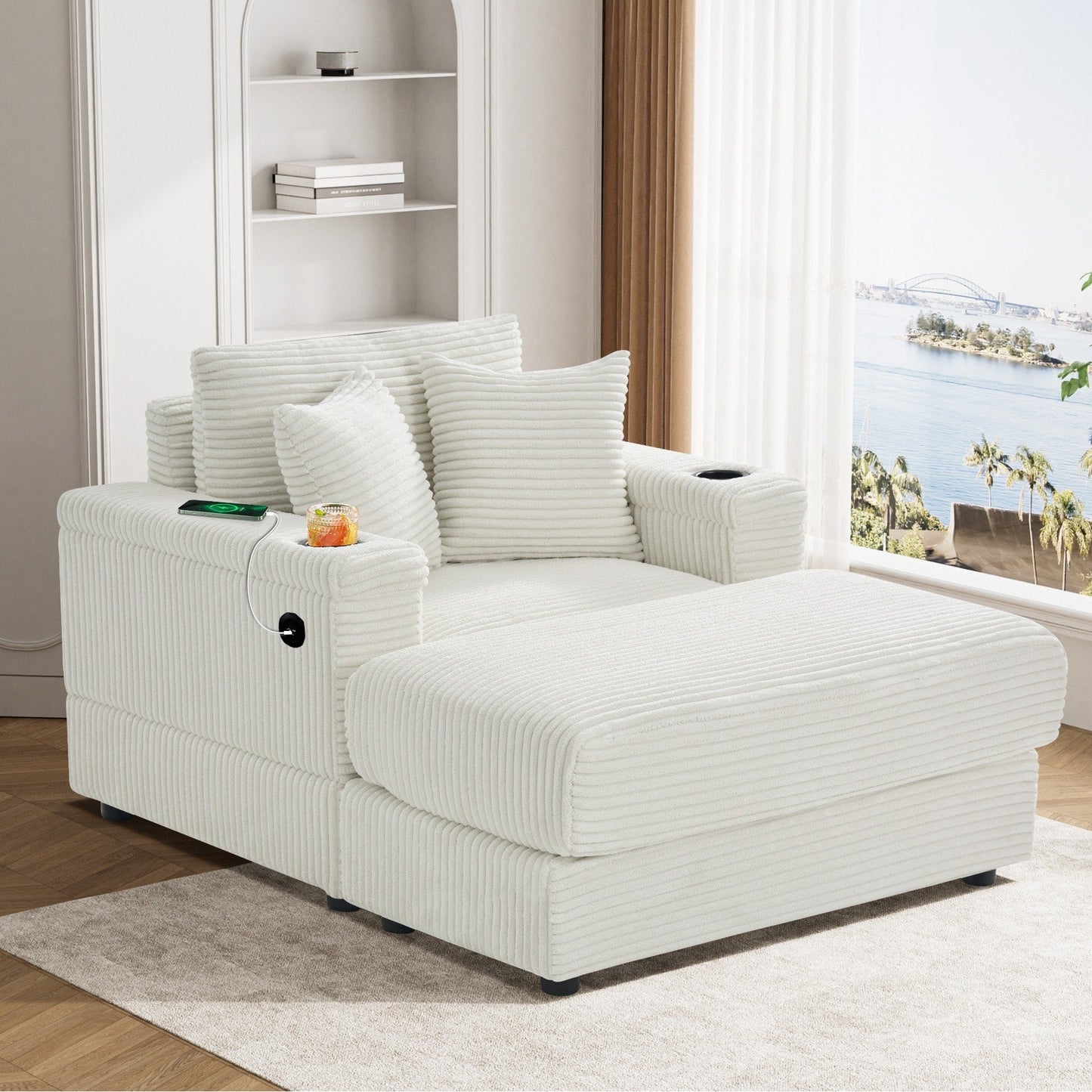Canapé simple rembourré Ouyessir avec pouf pour salon