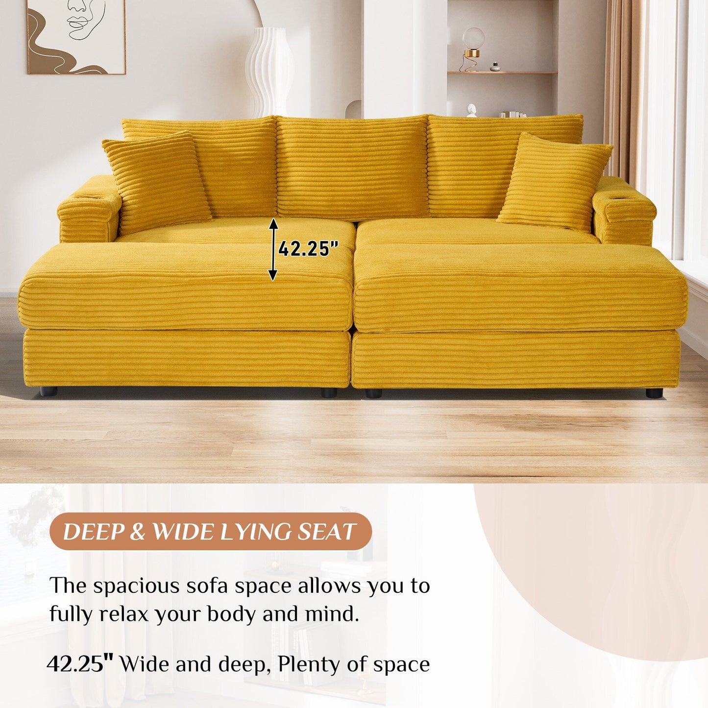 Canapé simple rembourré Ouyessir avec pouf pour salon