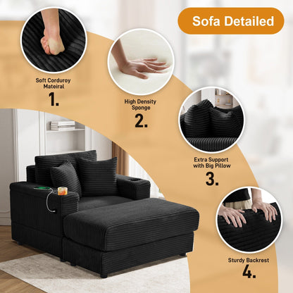 Canapé simple rembourré Ouyessir avec pouf pour salon