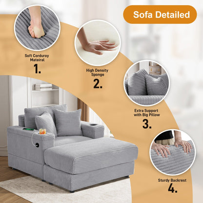 Canapé simple rembourré Ouyessir avec pouf pour salon