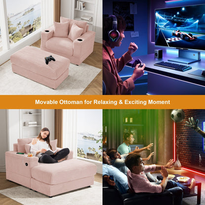 Canapé simple rembourré Ouyessir avec pouf pour salon