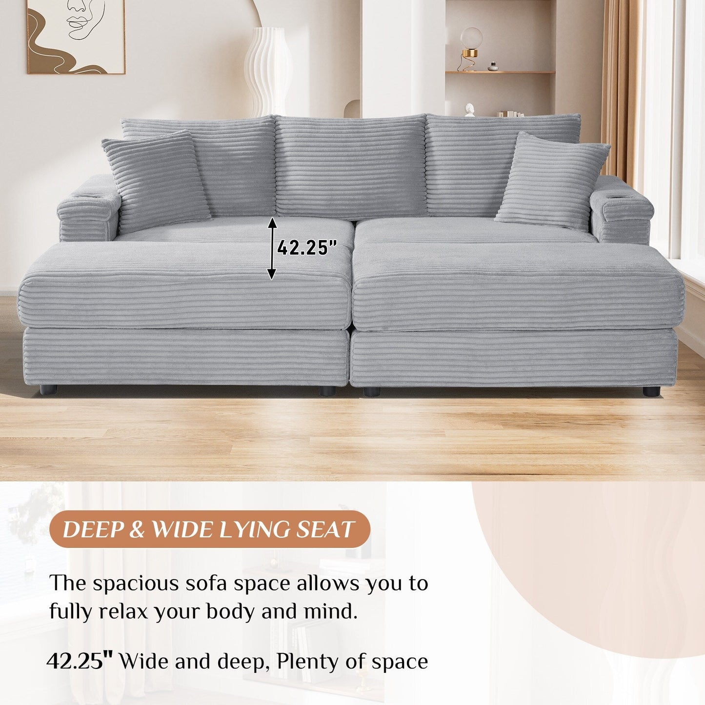 Canapé simple rembourré Ouyessir avec pouf pour salon