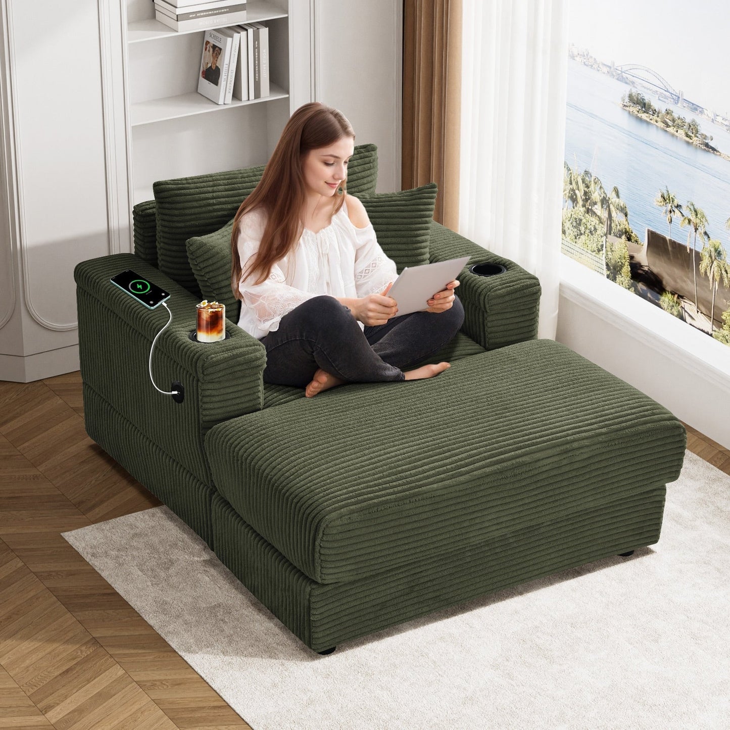 Canapé simple rembourré Ouyessir avec pouf pour salon