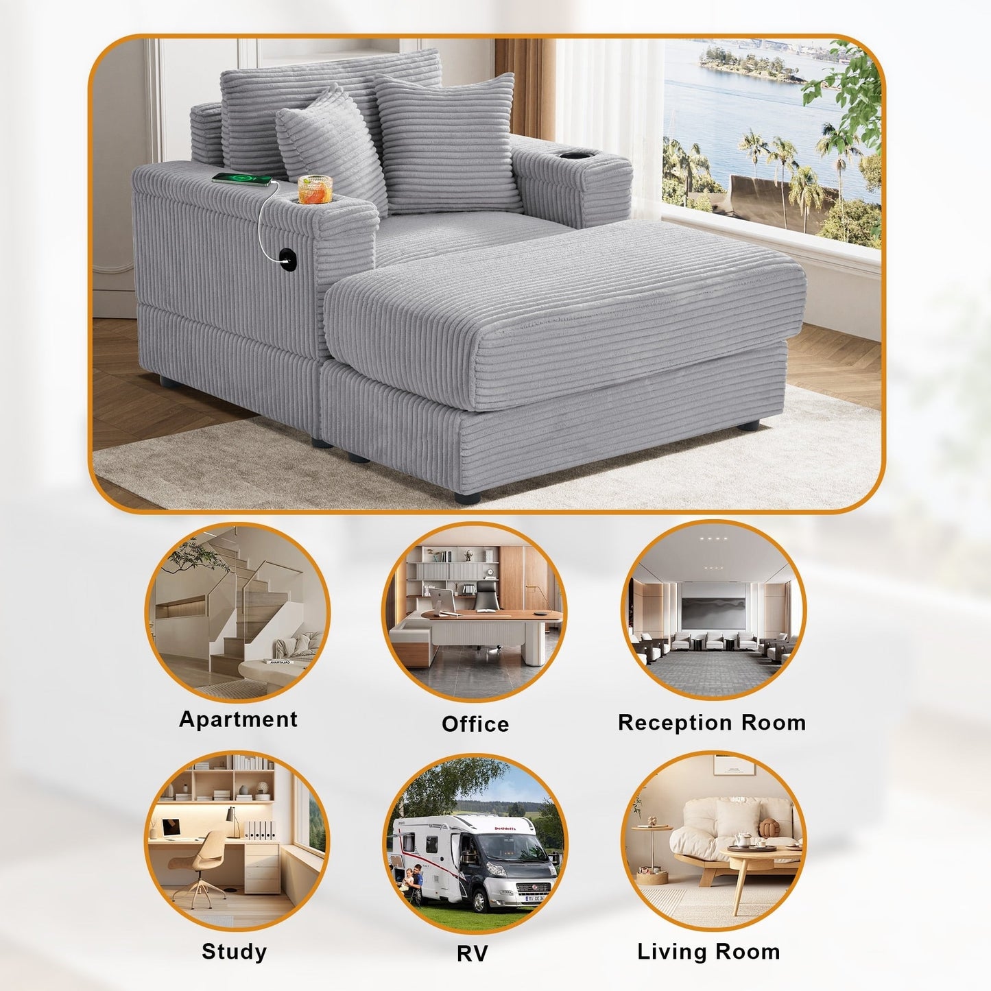 Canapé simple rembourré Ouyessir avec pouf pour salon