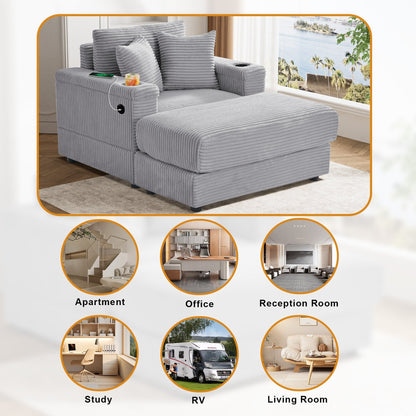 Canapé simple rembourré Ouyessir avec pouf pour salon