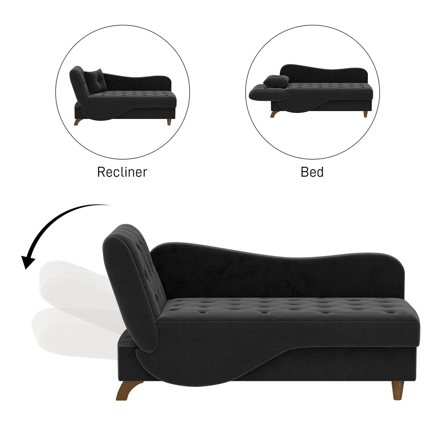 Chaise longue rembourrée Ouyessir avec accoudoir gauche et coussin lombaire