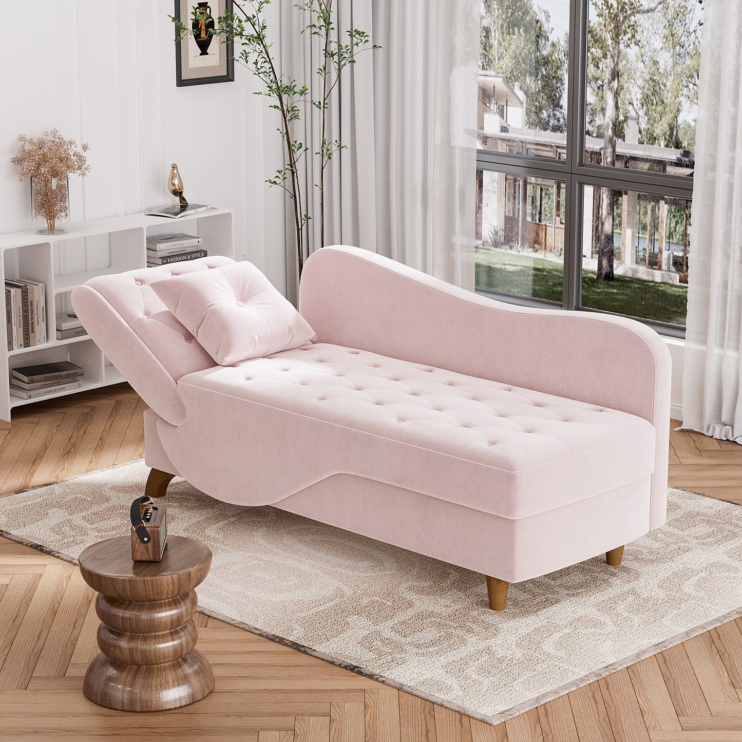 Chaise longue rembourrée Ouyessir avec accoudoir gauche et coussin lombaire