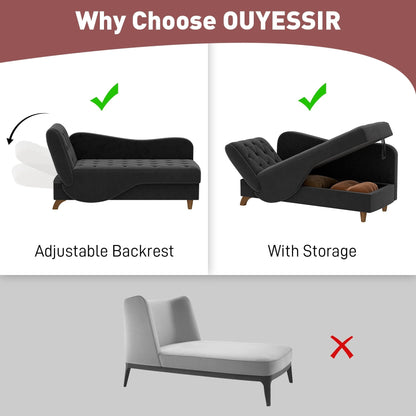 Chaise longue rembourrée Ouyessir avec accoudoir gauche et coussin lombaire