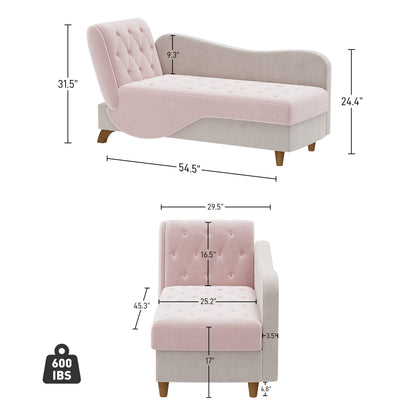 Chaise longue rembourrée Ouyessir avec accoudoir gauche et coussin lombaire