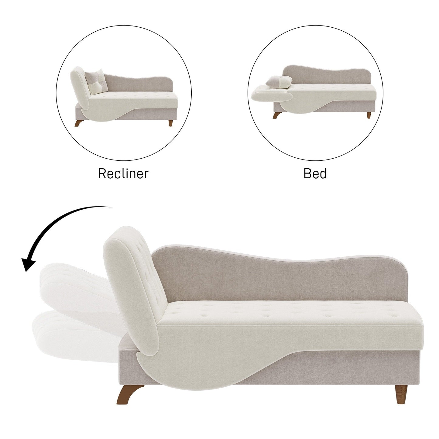 Chaise longue rembourrée Ouyessir avec accoudoir gauche et coussin lombaire