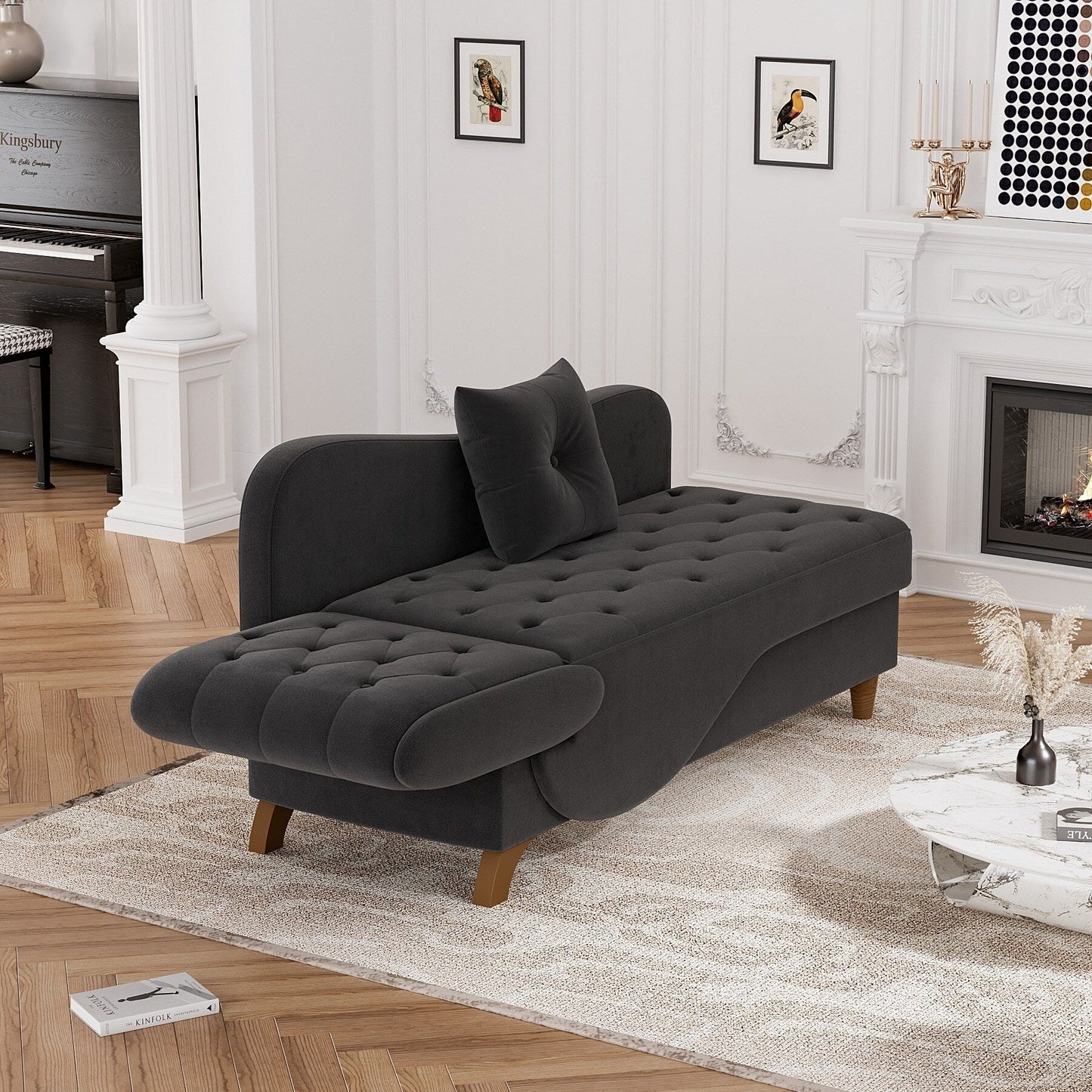 Chaise longue rembourrée Ouyessir avec accoudoir gauche et coussin lombaire