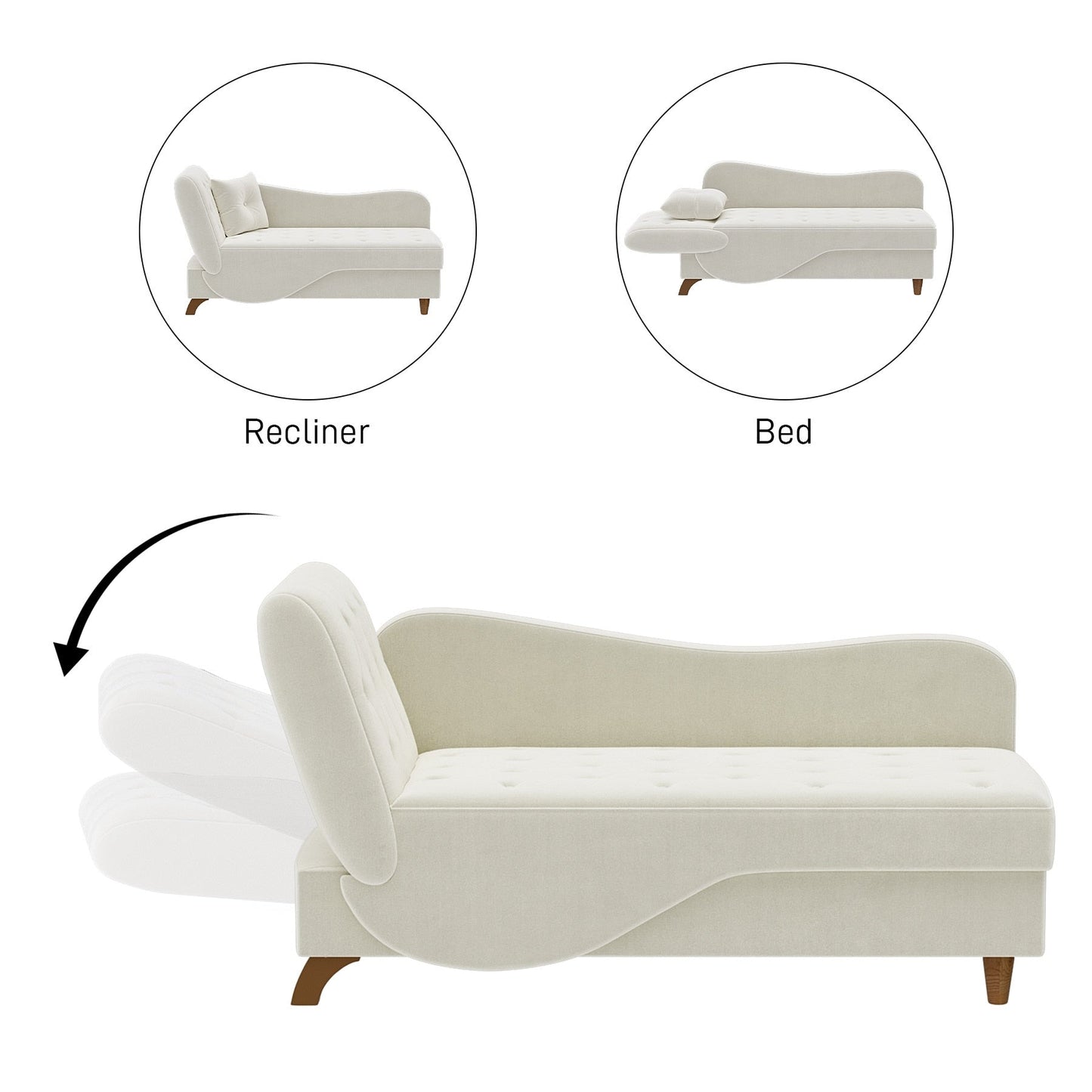 Chaise longue rembourrée Ouyessir avec accoudoir gauche et coussin lombaire