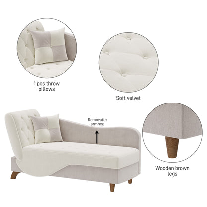 Chaise longue rembourrée Ouyessir avec accoudoir gauche et coussin lombaire