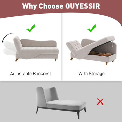 Chaise longue rembourrée Ouyessir avec accoudoir gauche et coussin lombaire