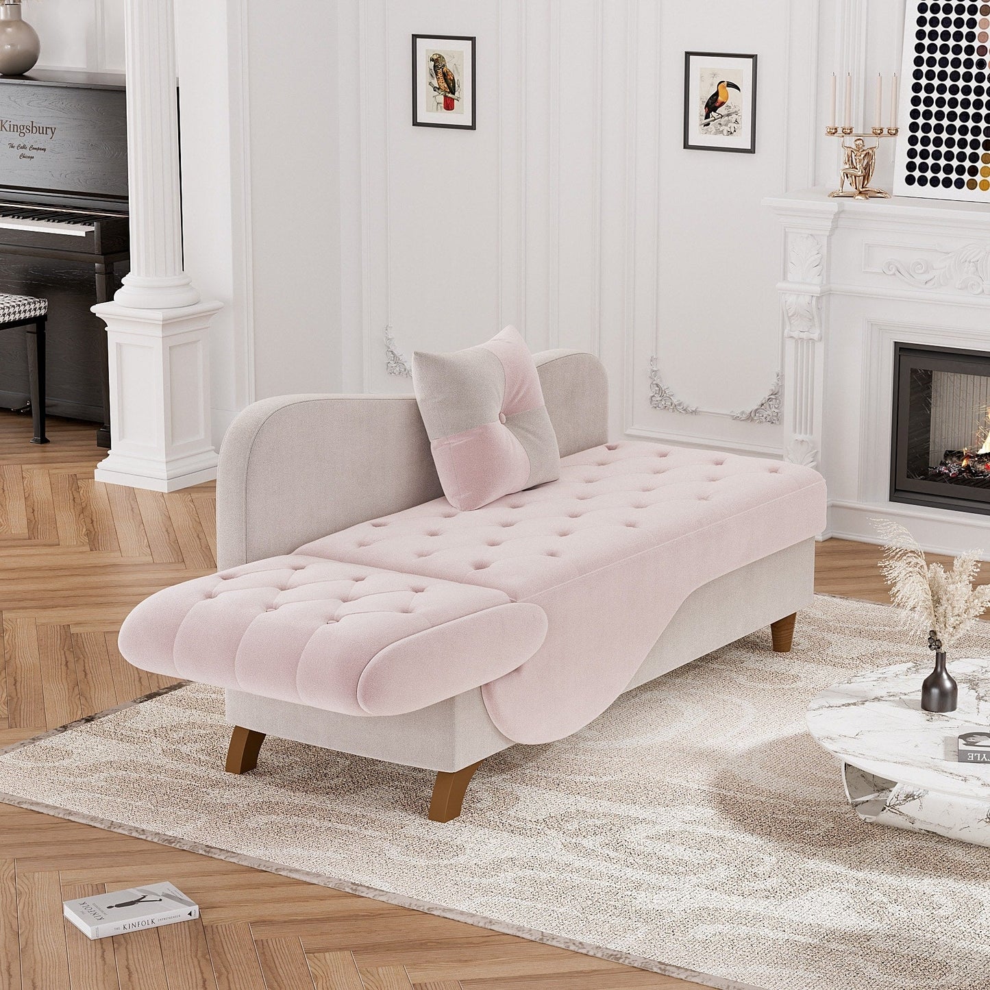 Chaise longue rembourrée Ouyessir avec accoudoir gauche et coussin lombaire