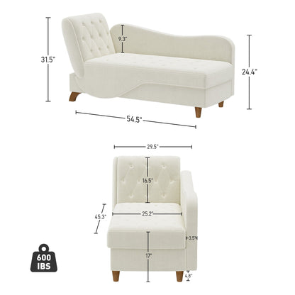 Chaise longue rembourrée Ouyessir avec accoudoir gauche et coussin lombaire