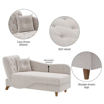 Chaise longue rembourrée Ouyessir avec accoudoir gauche et coussin lombaire