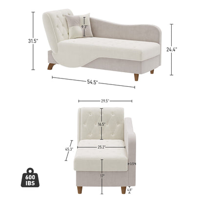 Chaise longue rembourrée Ouyessir avec accoudoir gauche et coussin lombaire