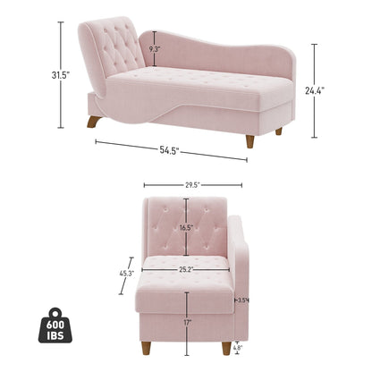 Chaise longue rembourrée Ouyessir avec accoudoir gauche et coussin lombaire