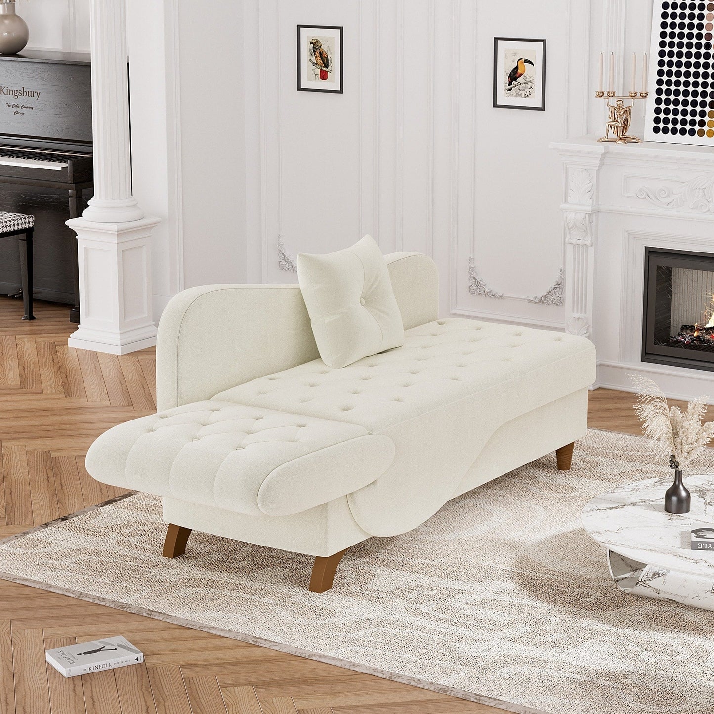 Chaise longue rembourrée Ouyessir avec accoudoir gauche et coussin lombaire