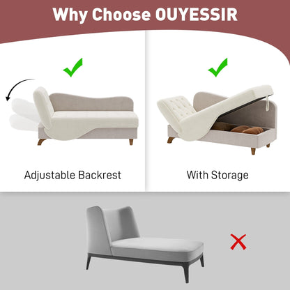 Chaise longue rembourrée Ouyessir avec accoudoir gauche et coussin lombaire