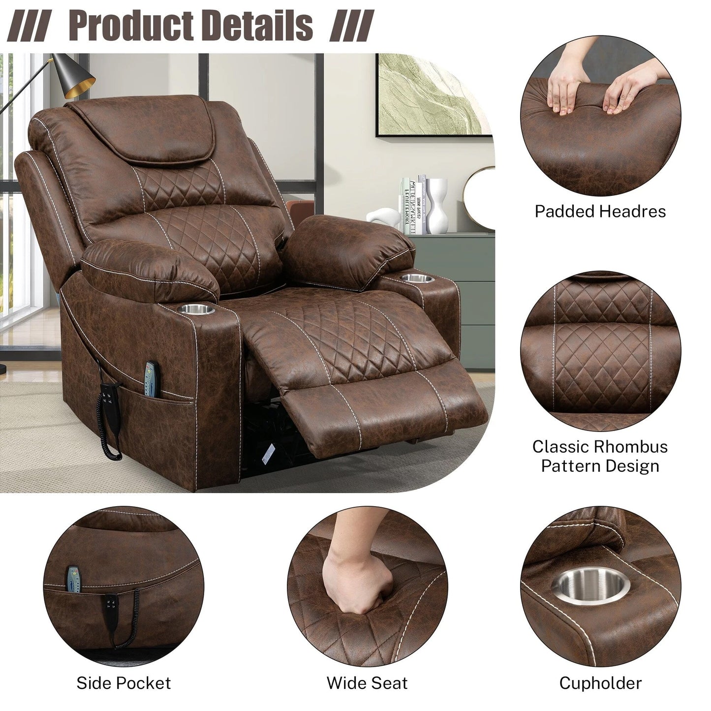 Fauteuil inclinable électrique surdimensionné à 180°, à double moteur et à commande indépendante, modèle phare amélioré