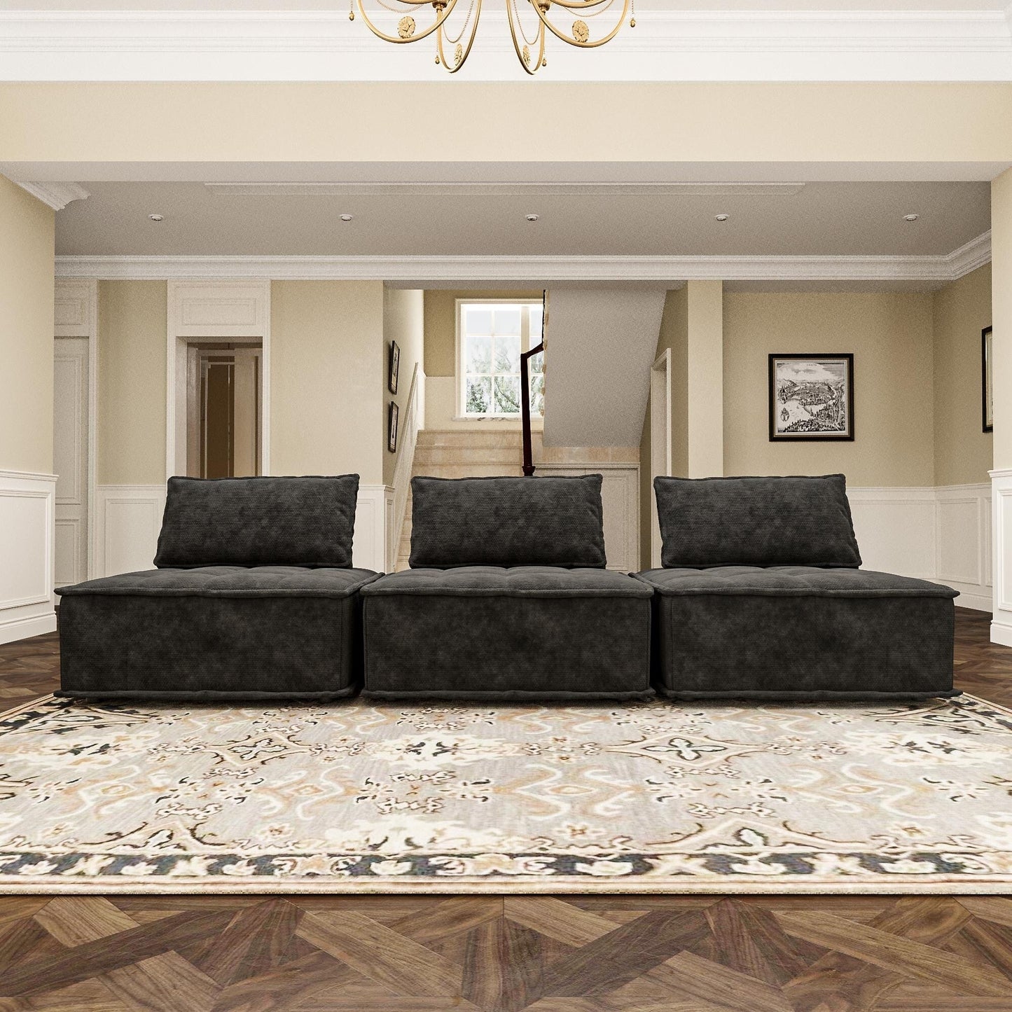 Ensemble de canapés modulaires carrés surdimensionnés en chenille, 3 pièces, avec coussins en mousse haute densité, combinaison libre