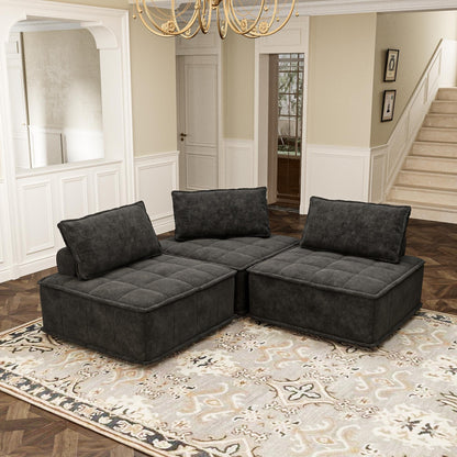 Ensemble de canapés modulaires carrés surdimensionnés en chenille, 3 pièces, avec coussins en mousse haute densité, combinaison libre