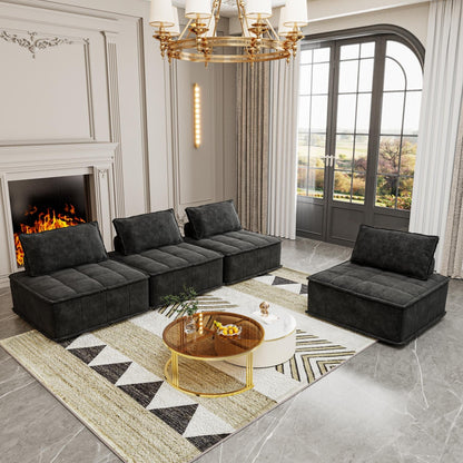 Ensemble de canapés modulaires carrés surdimensionnés en chenille, 4 pièces, avec coussins en mousse haute densité, combinaison libre