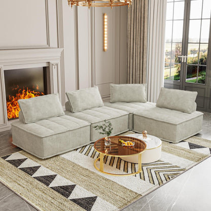 Ensemble de canapés modulaires carrés surdimensionnés en chenille, 4 pièces, avec coussins en mousse haute densité, combinaison libre