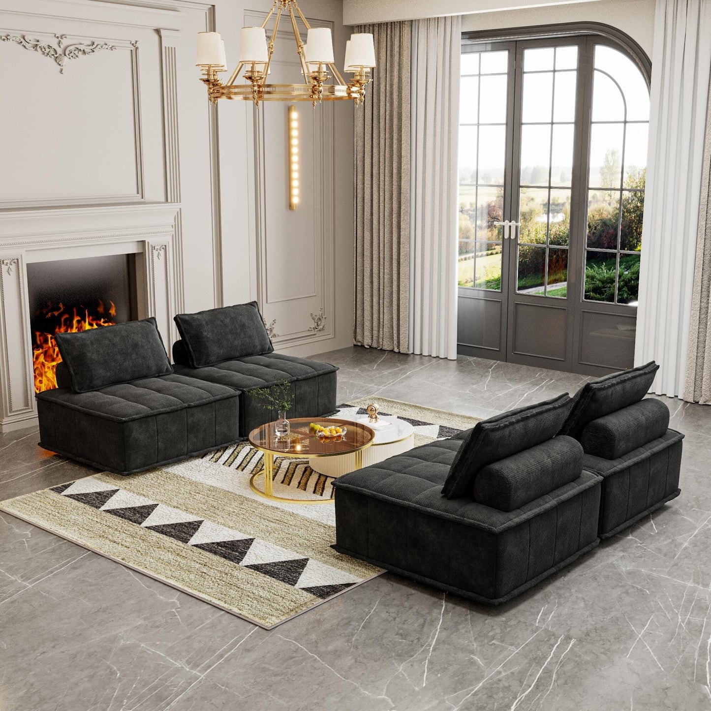 Ensemble de canapés modulaires carrés surdimensionnés en chenille, 4 pièces, avec coussins en mousse haute densité, combinaison libre