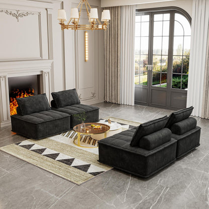 Ensemble de canapés modulaires carrés surdimensionnés en chenille, 4 pièces, avec coussins en mousse haute densité, combinaison libre