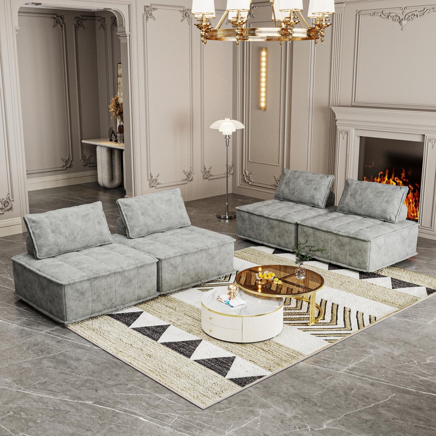 Ensemble de canapés modulaires carrés surdimensionnés en chenille, 4 pièces, avec coussins en mousse haute densité, combinaison libre