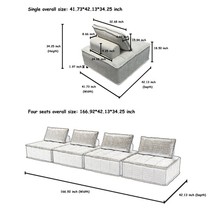 Ensemble de canapés modulaires carrés surdimensionnés en chenille, 4 pièces, avec coussins en mousse haute densité, combinaison libre